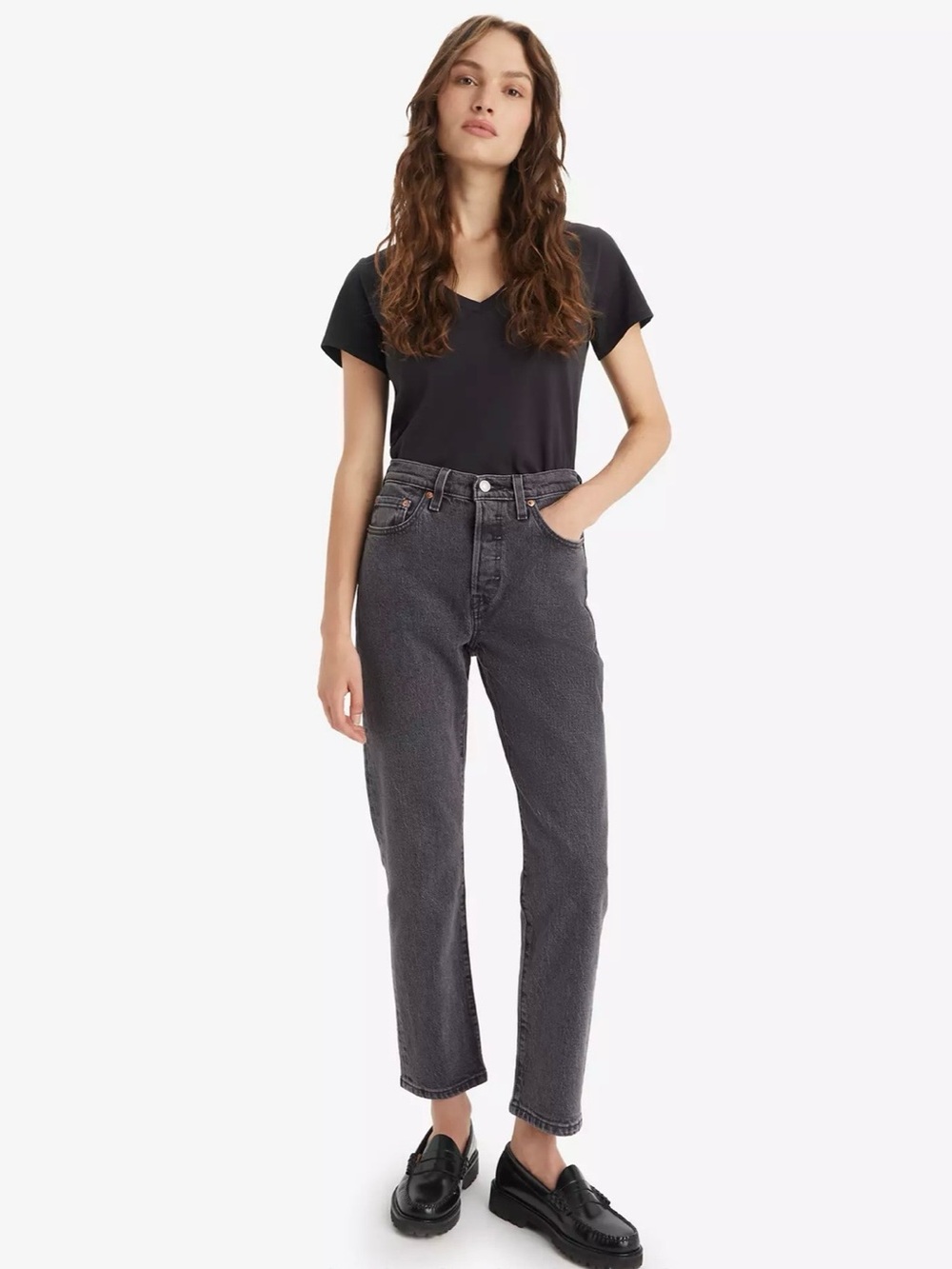 Levi’s Premium 501 Crop Jeans Size 26 Cabo Fade Black High Rise